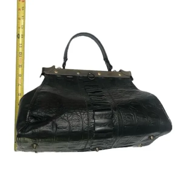 Vintage Rare Alligator Lock Leather Lan Marco Handbag